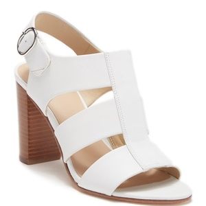 White Heels by Via Spiga Genesis Square Heel Caged Sandal
